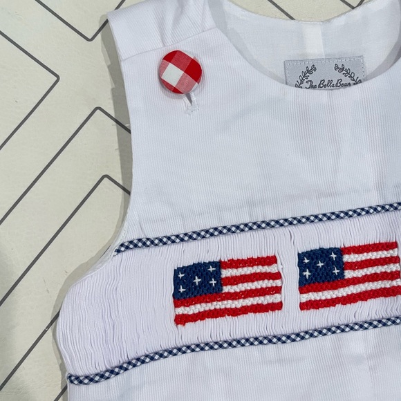 The Bella Bean White American Flag Smocked Romper - Picture 5 of 9